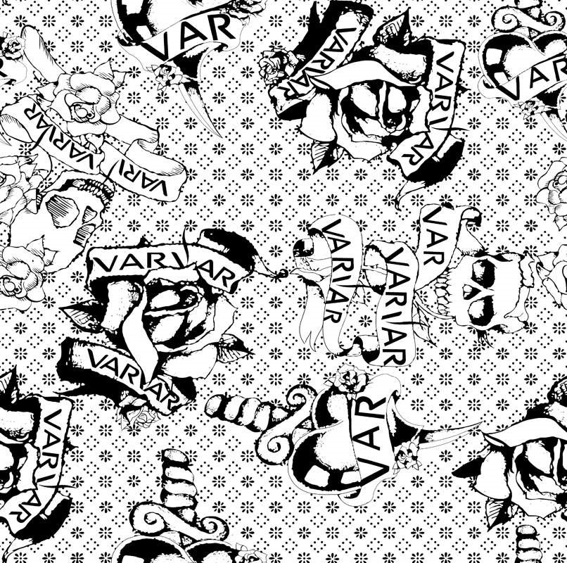 黑白手绘风骷髅玫瑰面料印花素材,适用于潮牌服装印花设计