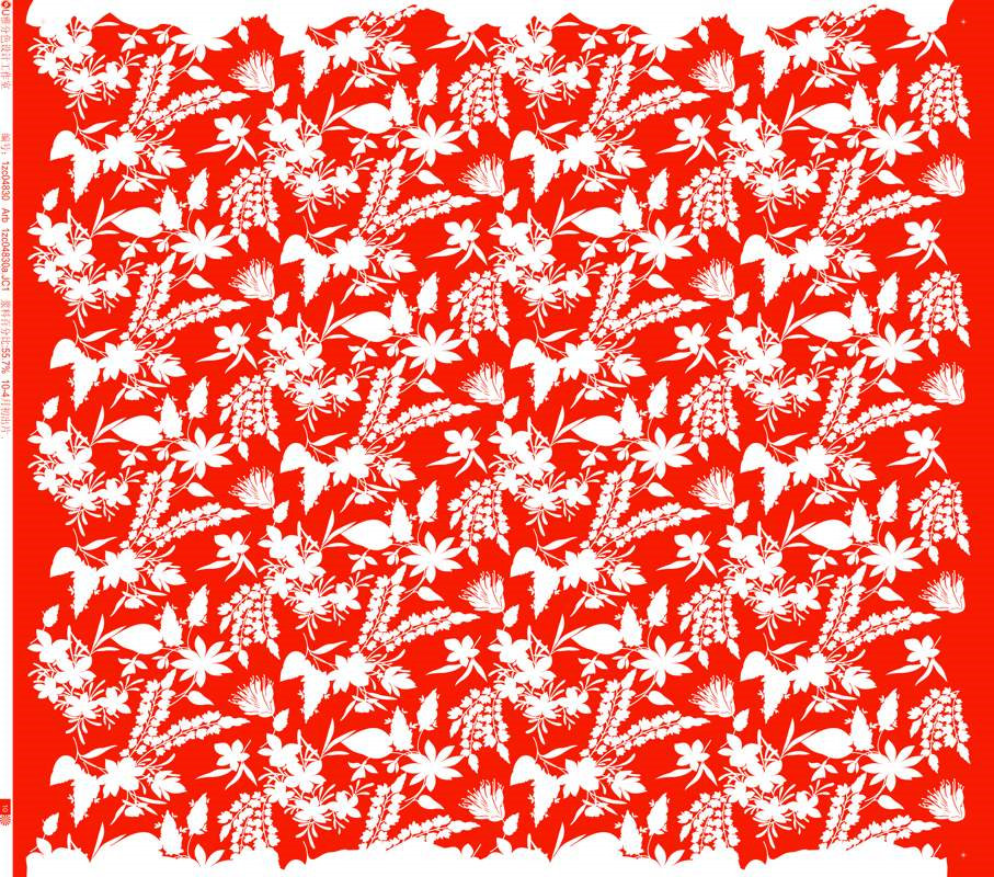 红底白花密集花卉图案面料印花素材,适用于服装印花设计