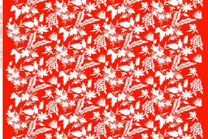 红底白花密集花卉图案面料印花素材，适用于服装印花设计