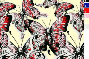 红黑蝴蝶手绘风面料印花素材，适用于服装印花设计与数码印制