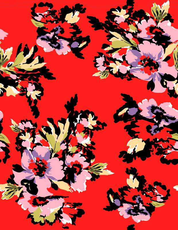 高饱和度花卉面料印花素材,适用于春夏服装印花设计
