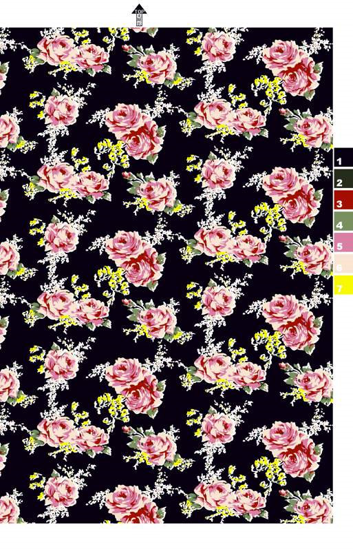 复古玫瑰花卉面料印花素材,适用于服装印花设计与数码印染