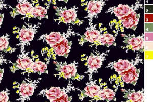 复古玫瑰花卉面料印花素材，适用于服装印花设计与数码印染