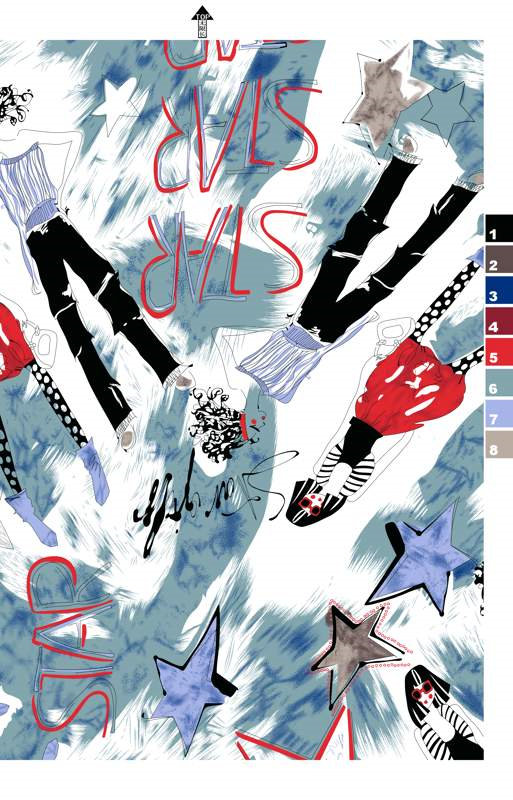 潮流手绘风面料印花素材,适用于T恤与运动休闲服装印花设计