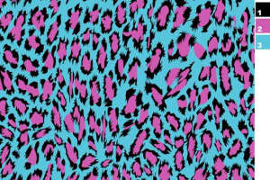 高饱和度粉蓝豹纹面料印花素材，适用于潮流服装印花设计