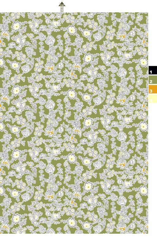 橄榄绿底白花小碎花面料印花素材,适用于春夏服装印花设计