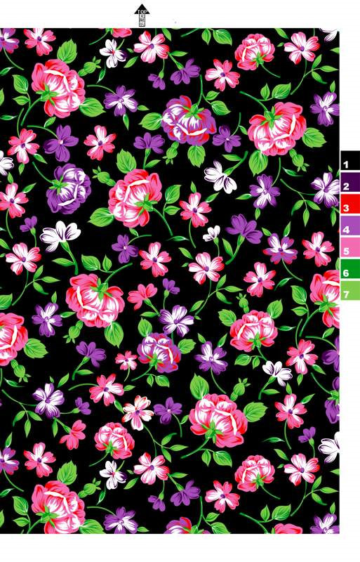 黑底繁花面料印花素材图,适用于服装印花设计与数码印花打样