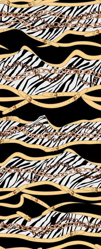 斑马纹与金属链条交织的服装印花素材,时尚前卫面料印花设计