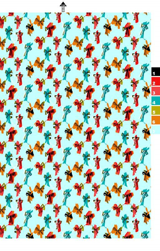 复古蝴蝶结重复图案面料印花素材,适用于服装印花设计
