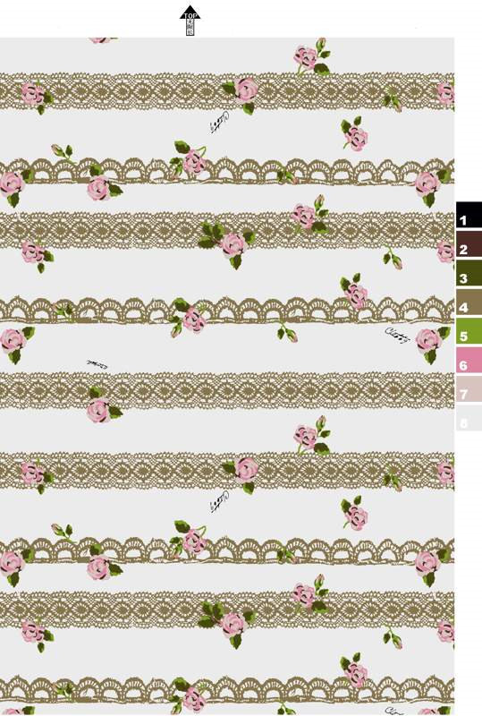 复古蕾丝玫瑰条纹面料印花素材,适用于女装服装印花设计