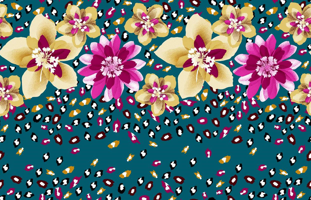 复古花卉与豹纹混搭面料印花素材,适用于服装印花设计