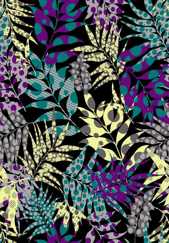 热带植物风面料印花素材,适用于服装印花设计的高对比度图案