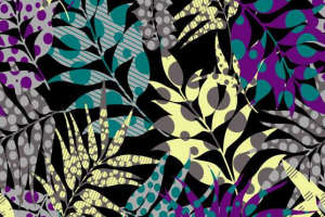 热带植物风面料印花素材，适用于服装印花设计的高对比度图案