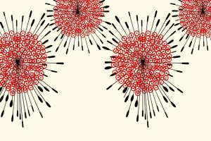 红黑放射状几何花型面料印花素材，适用于服装印花设计