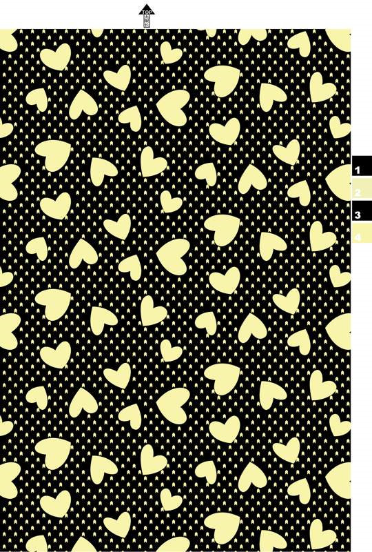 黑底黄心几何爱心面料印花素材,适用于服装印花设计