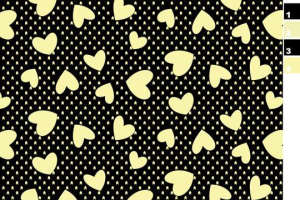 黑底黄心几何爱心面料印花素材，适用于服装印花设计