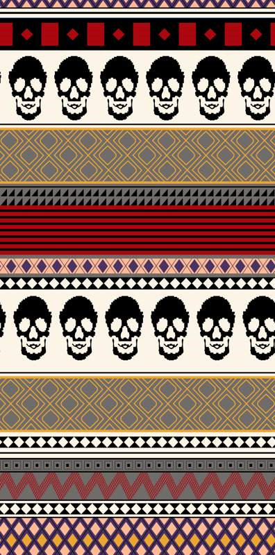 民族风骷髅几何图案面料印花素材,适用于服装印花设计