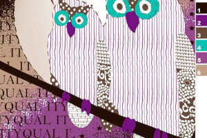 复古插画风猫头鹰图案面料印花素材，适用于儿童服装印花设计