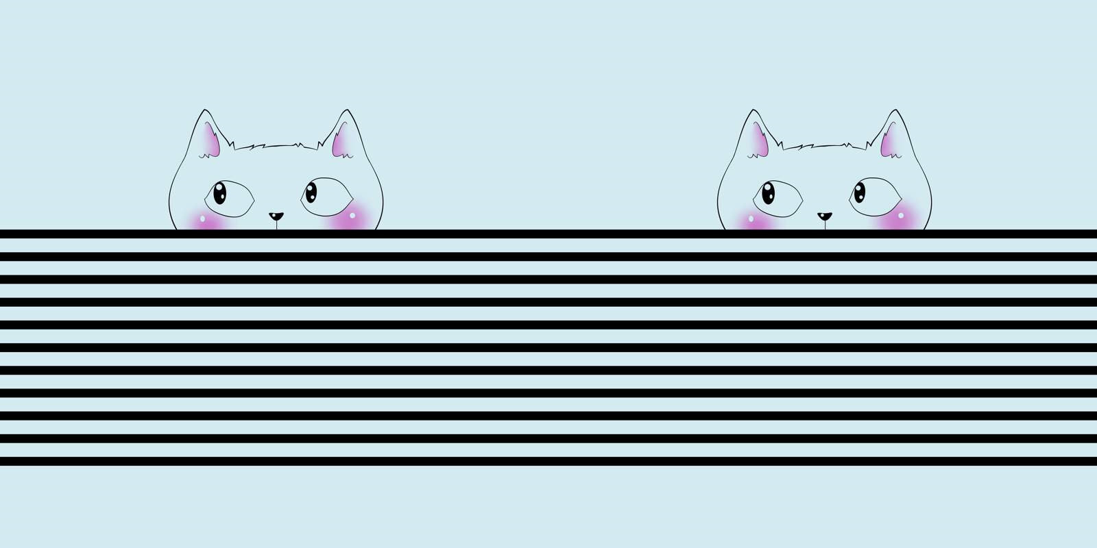 可爱猫咪探头条纹背景面料印花素材,适用于儿童服装印花设计