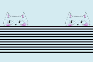 可爱猫咪探头条纹背景面料印花素材，适用于儿童服装印花设计