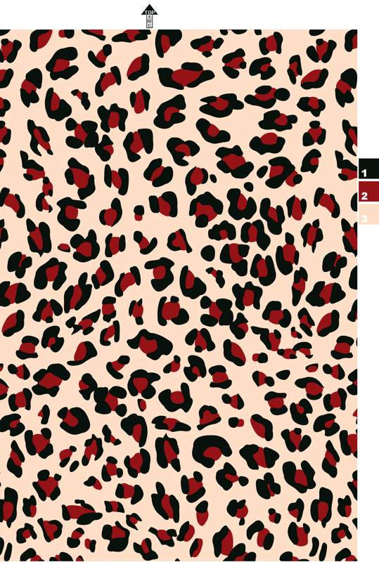 复古红黑豹纹面料印花素材,适用于服装印花设计与时尚服饰开发