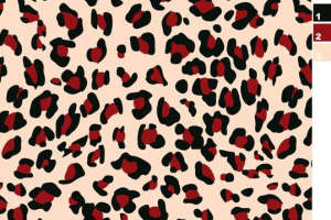 复古红黑豹纹面料印花素材，适用于服装印花设计与时尚服饰开发