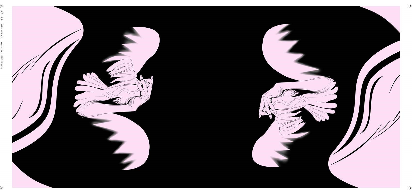 抽象手握飞鸟图案面料印花素材,适用于服装印花设计