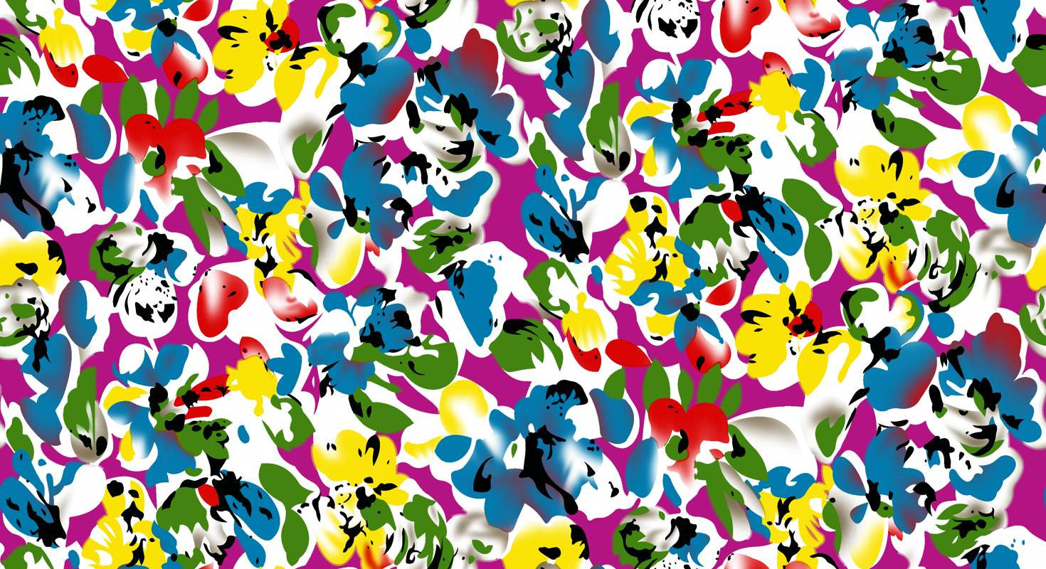 高饱和度抽象花卉面料印花素材,适用于春夏服装印花设计