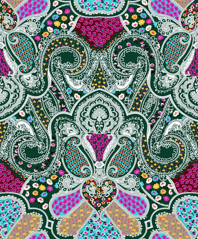 复古佩斯利花卉面料印花素材,适用于服装印花设计与数码印染