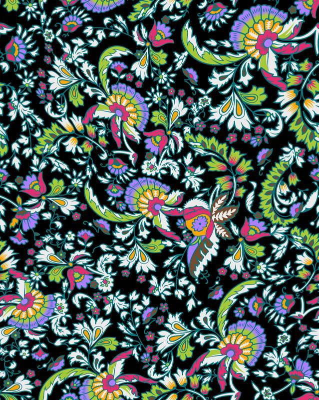 复古繁花面料印花素材图,适用于服装印花设计与数码印染