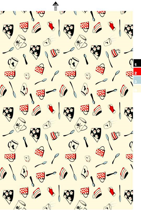 复古咖啡杯主题面料印花素材,适用于T恤与童装服装印花设计