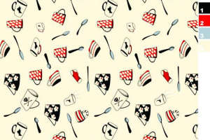 复古咖啡杯主题面料印花素材，适用于T恤与童装服装印花设计