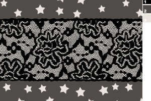 灰底白星与黑蕾丝拼接面料印花素材，适用于服装印花设计