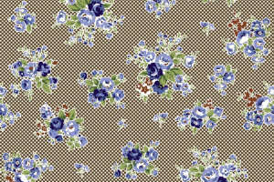 复古蓝调花卉面料印花素材，适用于服装印花设计与布料图案开发