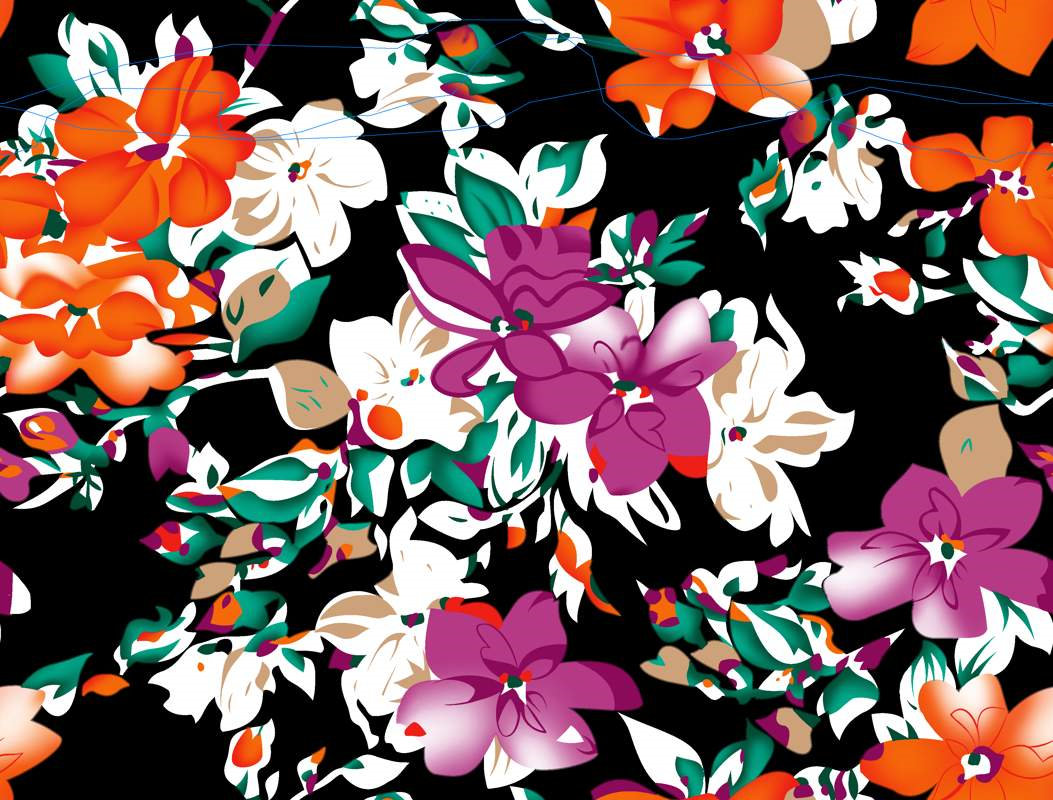 高对比度花卉面料印花素材,适用于春夏服装印花设计
