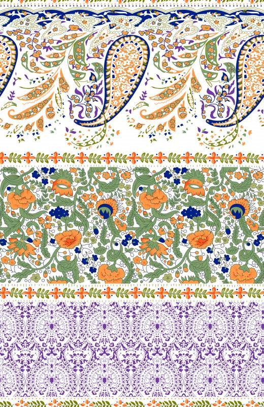 复古佩斯利与花卉藤蔓面料印花素材,适用于服装印花设计