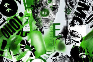 绿色泼墨拼贴风面料印花素材，适用于潮牌服装印花设计