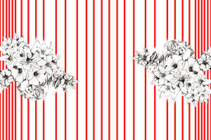 红白条纹背景手绘花卉面料印花素材，适用于服装印花设计