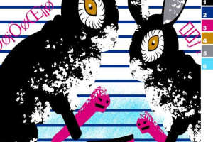 黑白泼墨兔纹面料印花素材，适用于潮牌服装印花设计