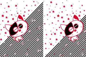 红白星星条纹猫咪插画面料印花素材，适用于服装印花设计