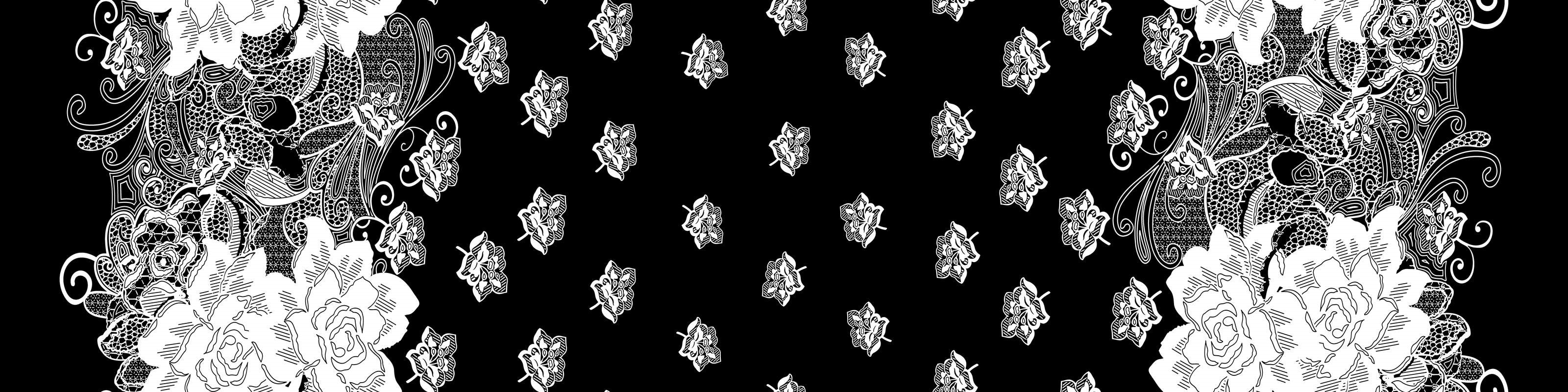 黑白蕾丝花卉面料印花素材,适用于高端服装印花设计