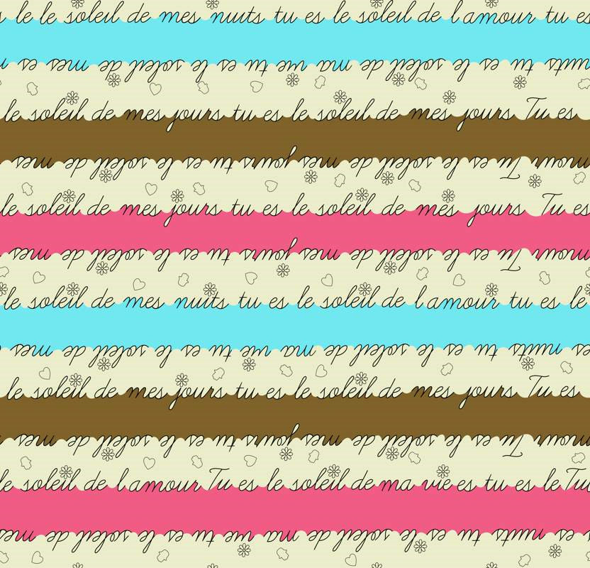 法式手写体诗句条纹面料印花素材,适用于服装印花设计