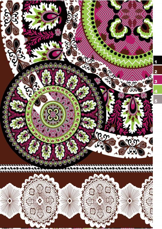 复古民族风面料印花素材图,适用于服装印花设计与数码印染