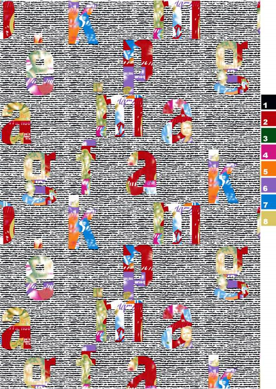 抽象字母拼贴风面料印花素材,适用于潮流服装印花设计