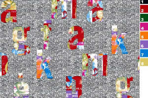 抽象字母拼贴风面料印花素材，适用于潮流服装印花设计