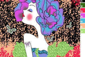 梦幻花卉人物插画面料印花素材，适用于女装服装印花设计