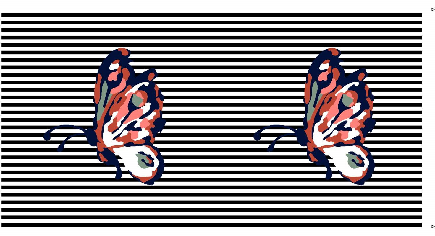 条纹背景蝴蝶图案面料印花素材,适用于服装印花设计