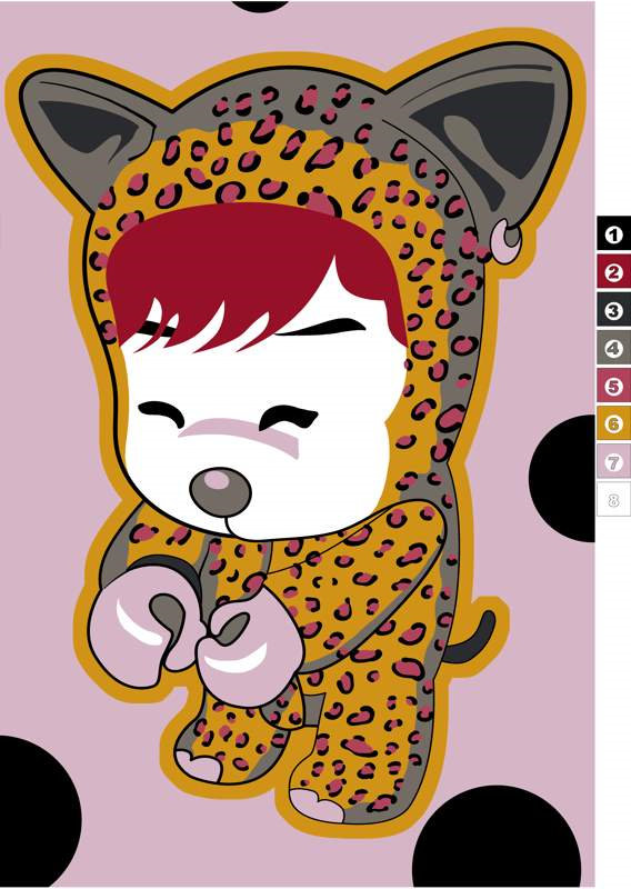 可爱豹纹猫耳少女插画面料印花素材,适用于儿童服装印花设计