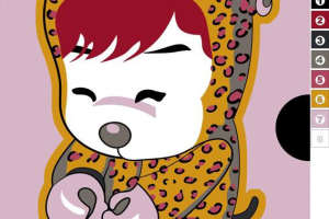 可爱豹纹猫耳少女插画面料印花素材，适用于儿童服装印花设计