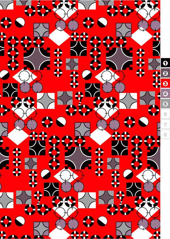 红底几何抽象面料印花素材,适用于服装印花设计与数码印制